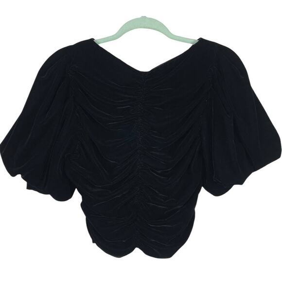 Zara Corie Black Velvet Top XS Puff Sleeve Button Detail Cropped Bloggers Fave - Picture 11 of 15